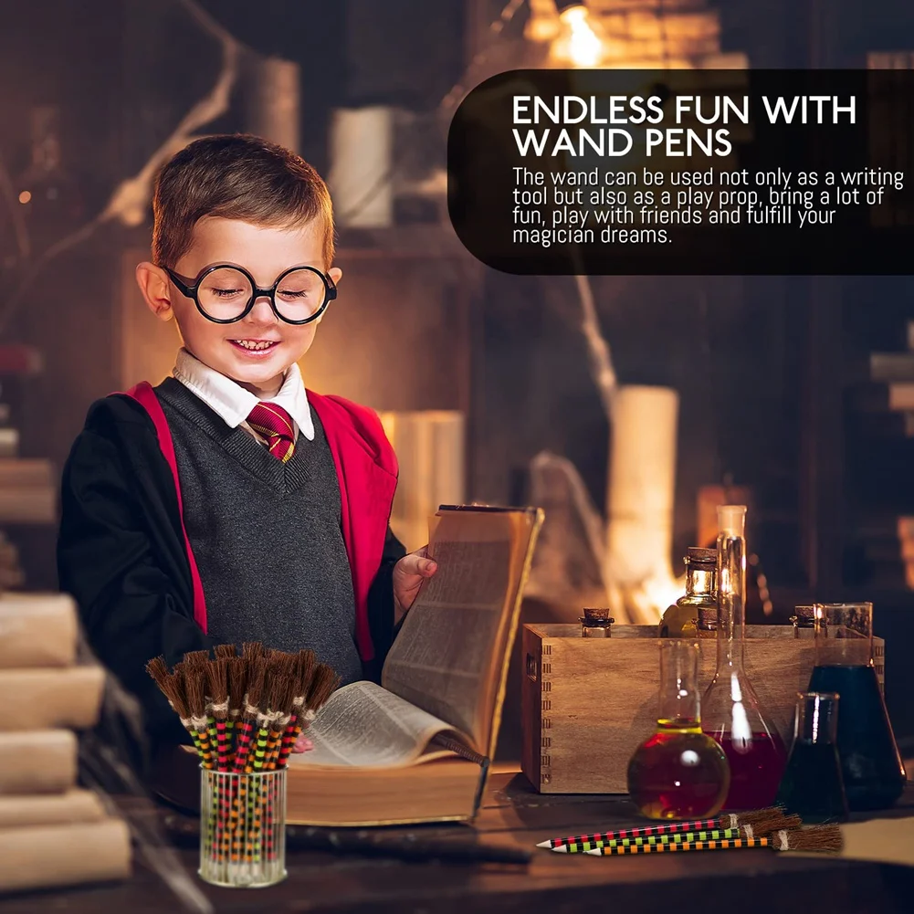 12x Wand Pencils Set Halloween Witch Broom Pencils Wizard Party Favors Halloween Theme Birthday Goody Bag Filler Favors