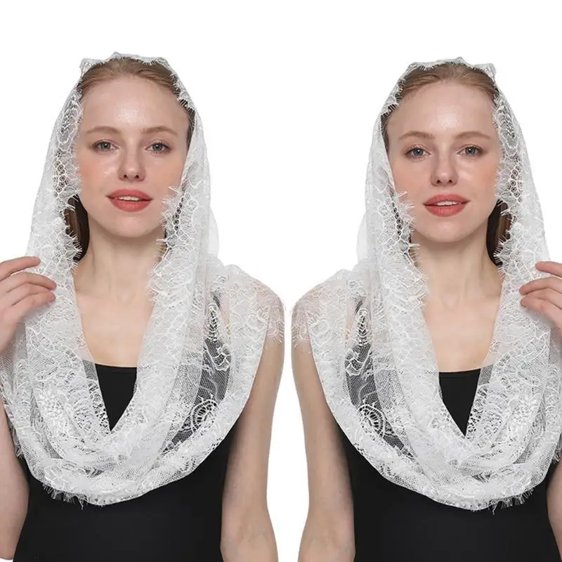 

Новинка 2026 года, кружевная фата с цветочным принтом для покрытия головы, латинская массовая фата-мантилья, короткий шарф для с