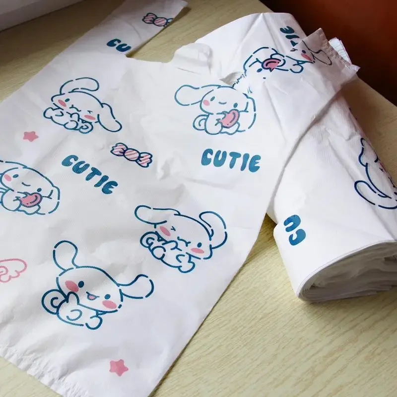 50Pcs kawaii Hello Kitty Cinnamoroll Garbage Bags Anime kt Printed Plastic Storage Bag Household Disposable Trash Bags Wholesale