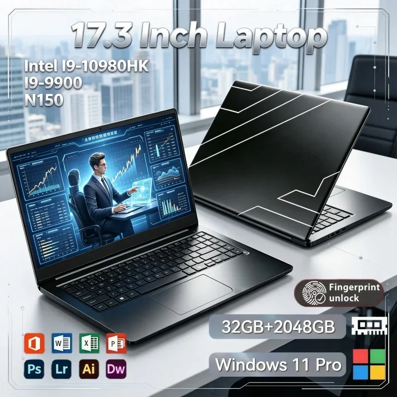17.3 Inch Big Display Ultra‑Slim Notebook 32GB RAM 2TB SSD Win11 Intel I9‑10980HK I9‑9900 N150 For Office Home Use