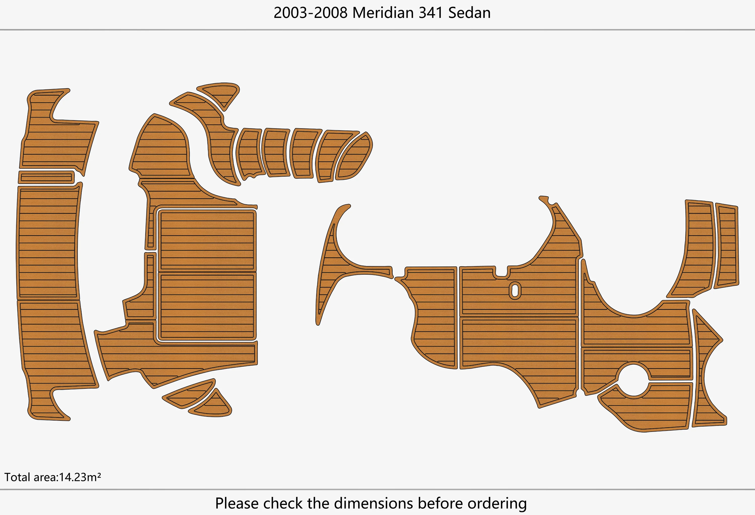 Anti-Skid EVA Faux Teak Self-Adhesive 6mm Boat Decking Pad for 2003-2008 Meridian 341 Sedan Yacht Cockpit Durable Marine Floor