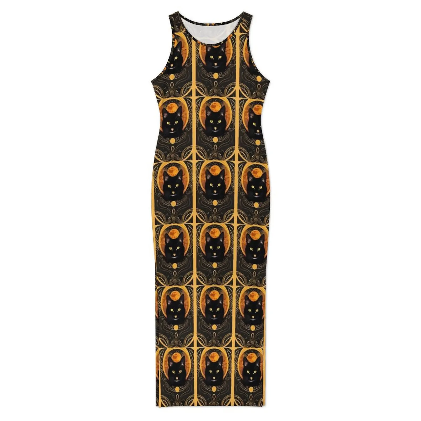 Abito con stampa di carte tarocchi senza maniche vintage gatto nero streetwear maxi abiti casual abito aderente design da donna abiti oversize