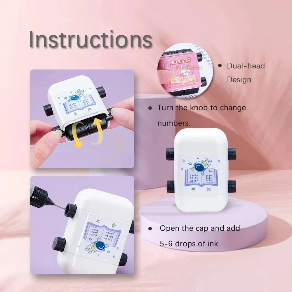 Math Stamp Roll 2 In 1 Addition Subtraction Multiplication Division Double-Head Teaching Stamp Math Within 100 Roller Question