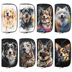 Cute German Shepherd Pug Border Collie Chihuahua Dog Print Wallet Watercolor Painting Dog Credit Card Earphone Holder Purse
