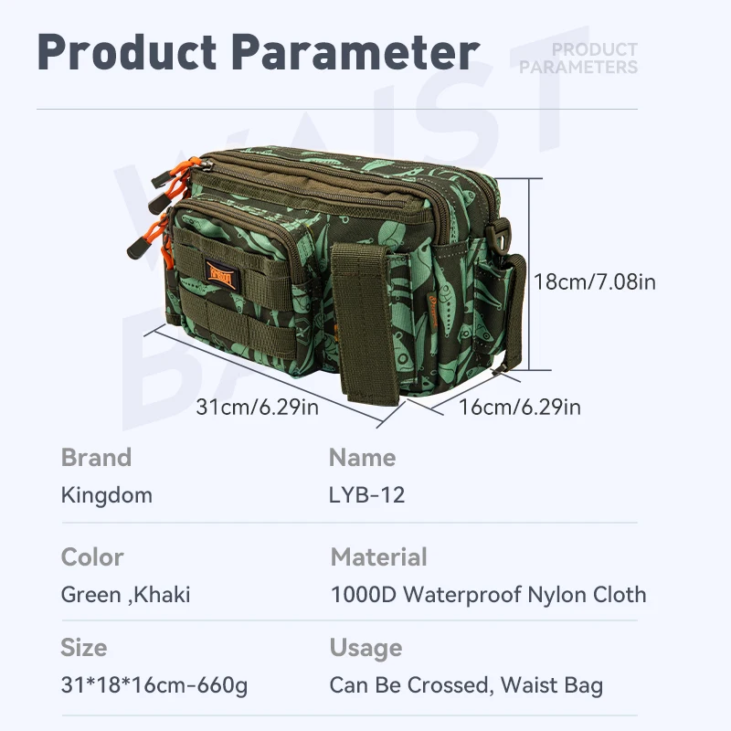 KingdomFishing Tackle Bags 31*18*16cm 660g  Multifunctional Waist Bag Fish Lures Gear Utility Storage Outdoor Fishing Bag