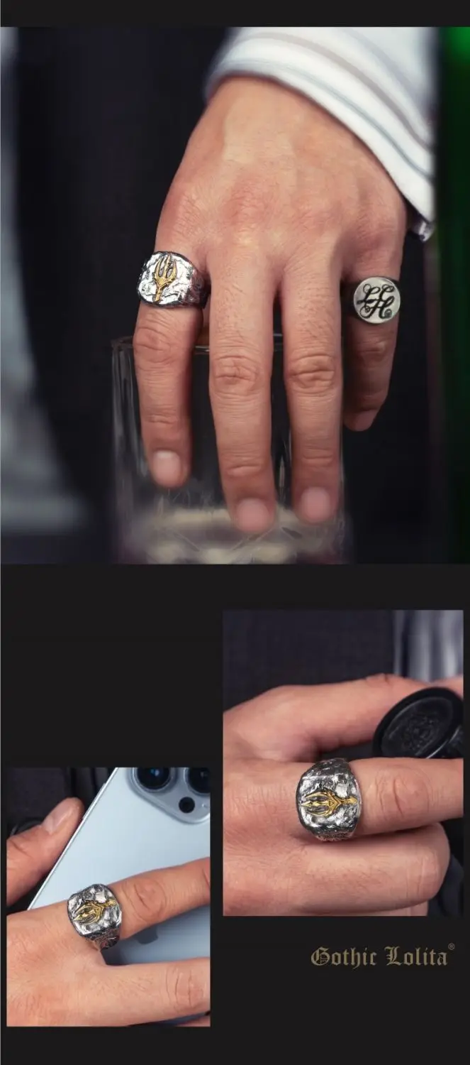 New 2023 Vintage Fashion Trident Ring Unisex Hip-hop Punk Open Ring Banquet Jewelry Accessories Gift