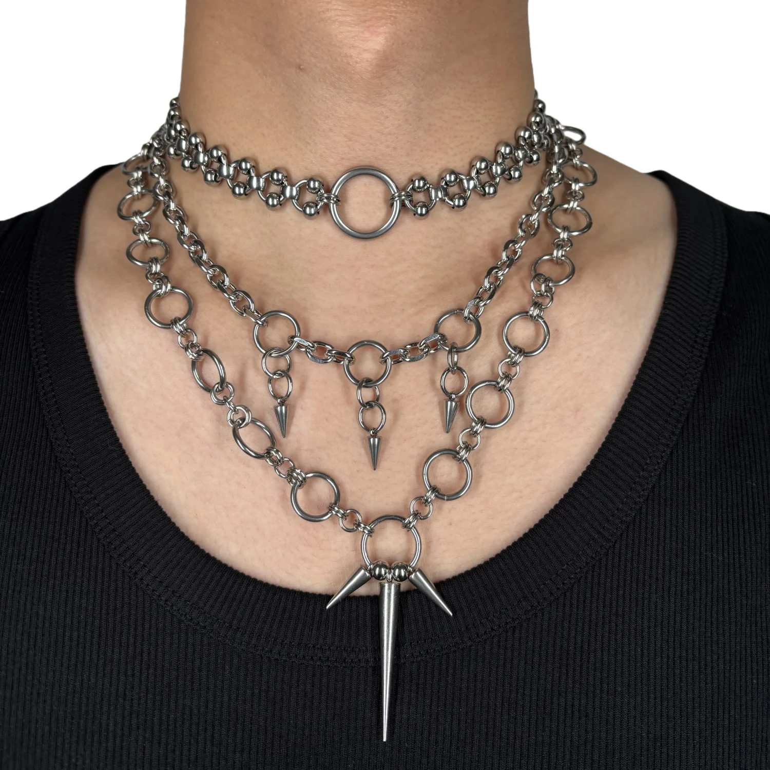 Punk Schmuck Ring Spleißen Niet Anhänger Titan Stahl Halskette für Frauen Männer Goth Ästhetische Halskette Set Grunge Zubehör