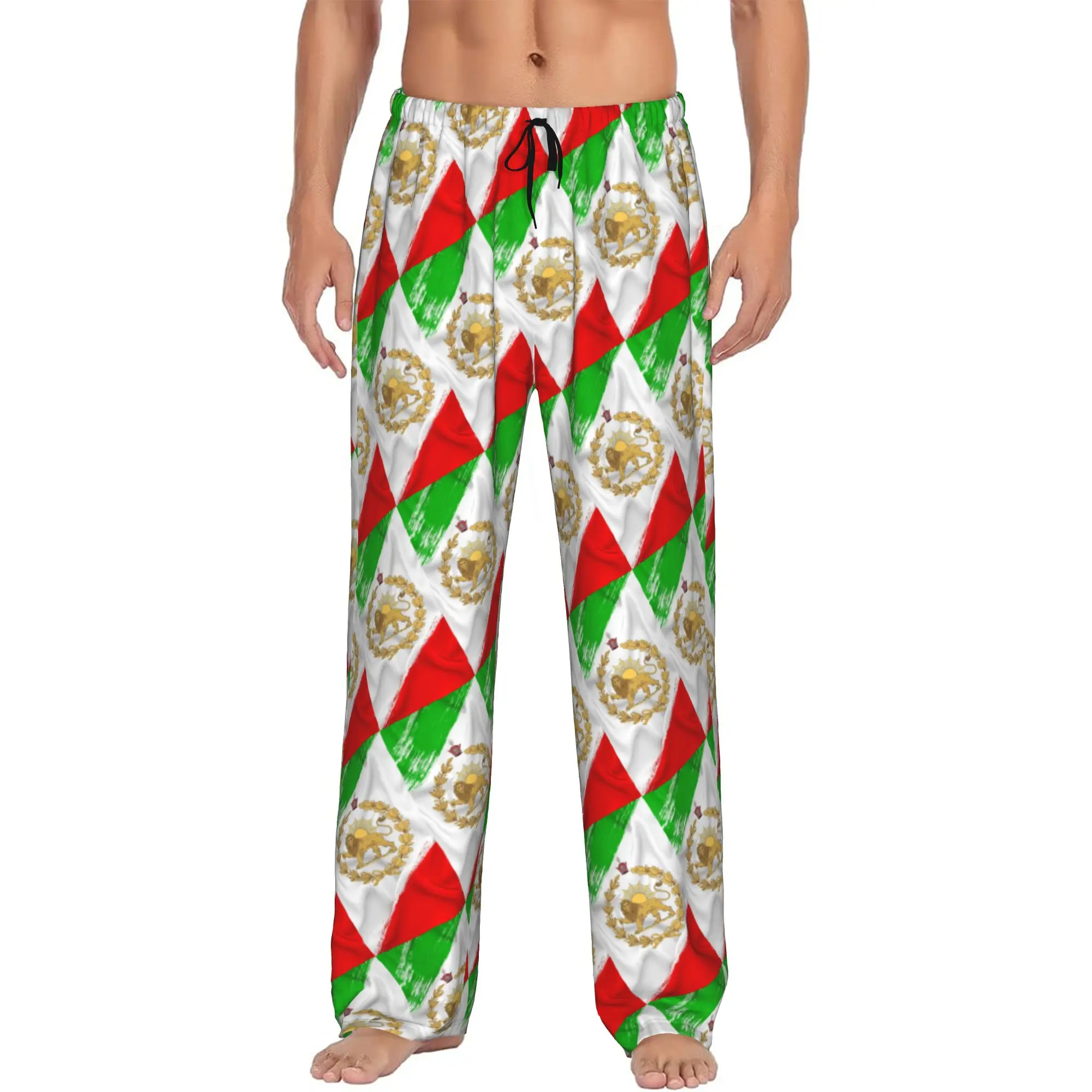 

Custom Iran Flag Persian Winged Lion Pajama Pants Sleepwear Men's Elastic Waistband Sleep Lounge Bottoms with Pockets