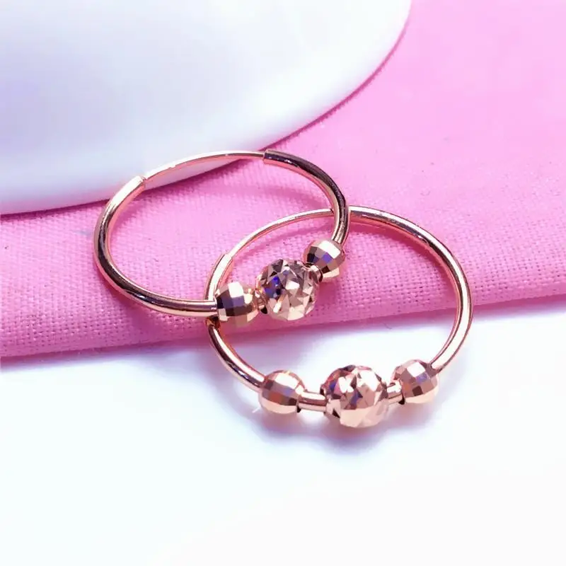 New 585 Purple Gold 14K Rose Gold Classic Multi Small Round Bead Hoop Earrings for Women Exquisite Sparkling Party Jewelry