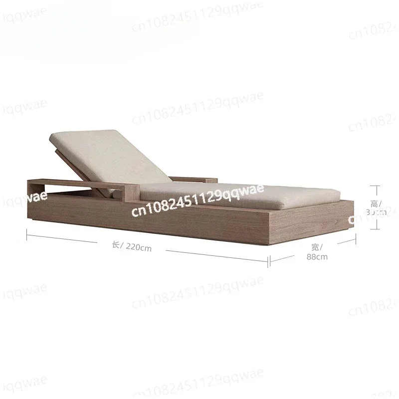 Outdoor Teak Wood Chaise Chair, Aluminum Double Sunbed, Waterproof for Swimming Pool,Beach,Hotel,Deck