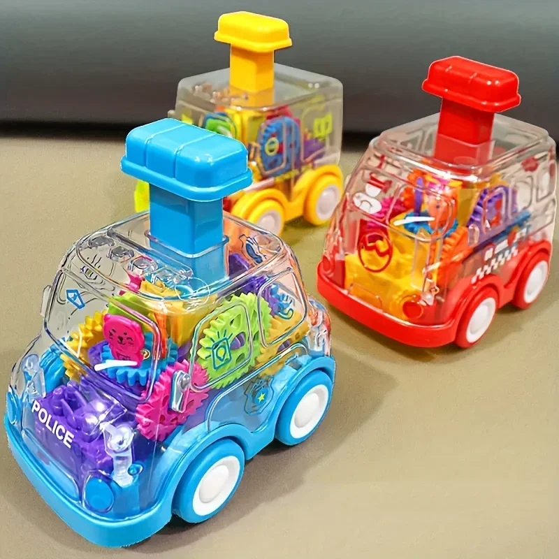 Coche deslizante de inercia colorida, coche de juguete con engranaje transparente de fricción, coche de juguete para niños Press and Go para niños