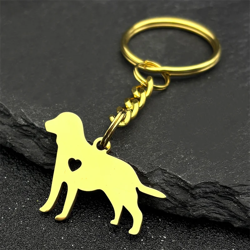 Lindo perro cachorro corazón Labrador llavero mujeres hombres acero inoxidable oro plata Color Animal amante de las mascotas familia llavero joyería
