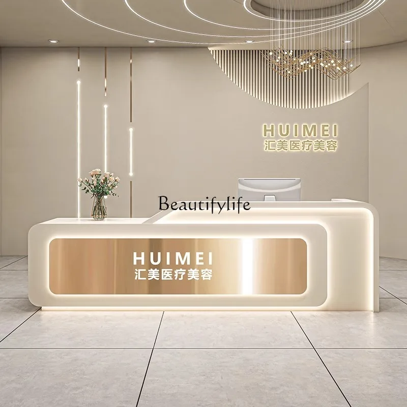 01-Front desk light luxury high-end stainless steel cashier company front desk reception
