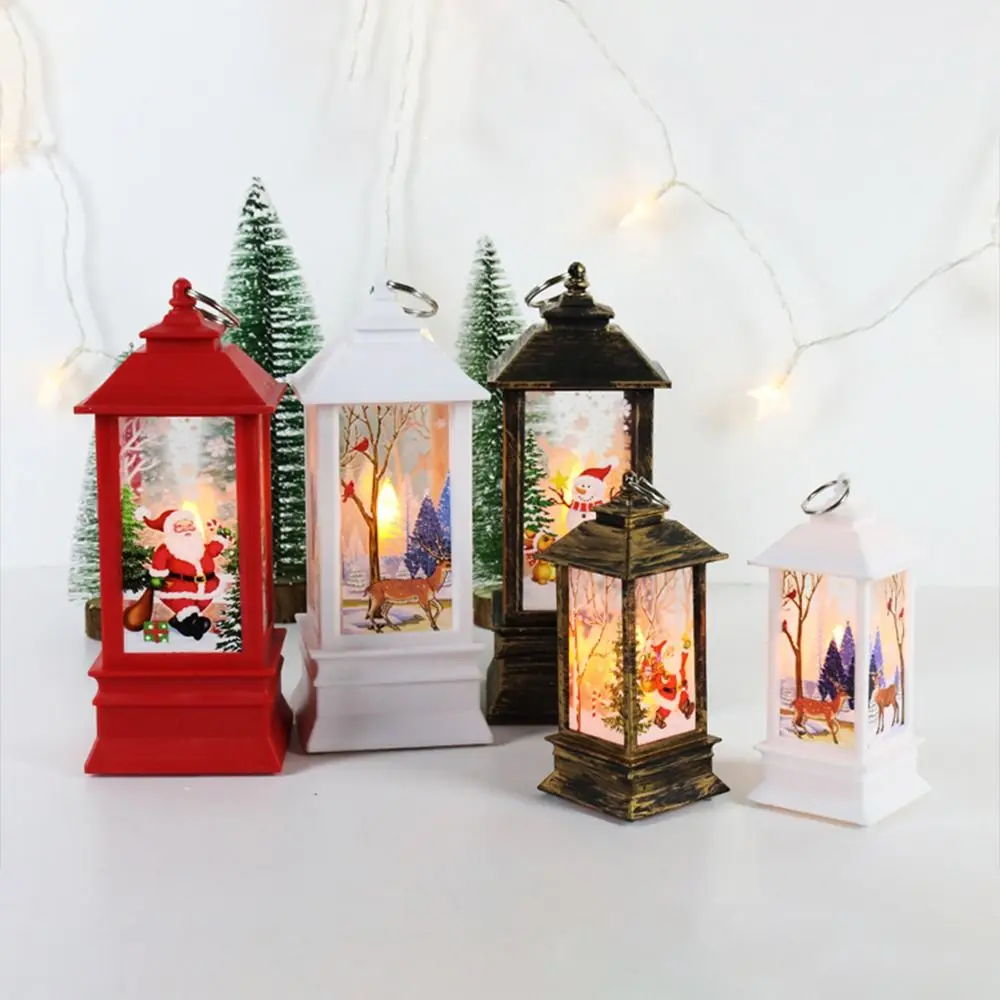 New Year Santa Claus Christmas Retro Lantern Light Snowman Portable Night Light Durable Waterproof Hanging Lamp Home