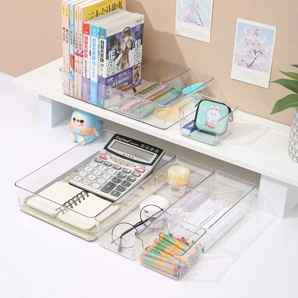 

Transparent Transparent Desk Storage Box Plastic Anti-Scratch Stationery Sorting Box Wave Point Large Capacity