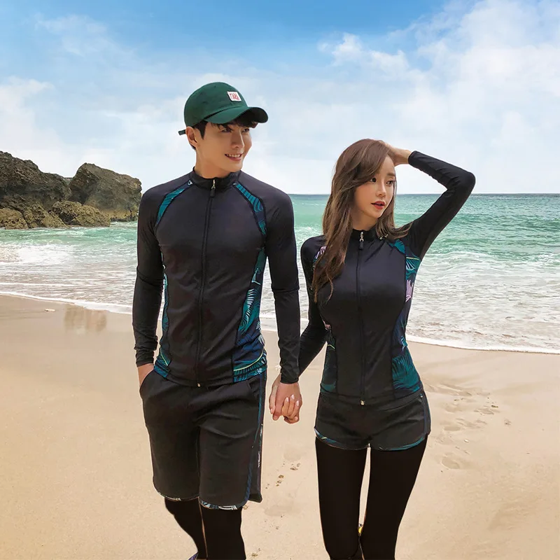Long Sleeve Couple Surf Suit Rash Guards Women Men 5/3/2 Pieces Printed Swimsuit Legging Swimwear Surfing Suit Bathing Suit
