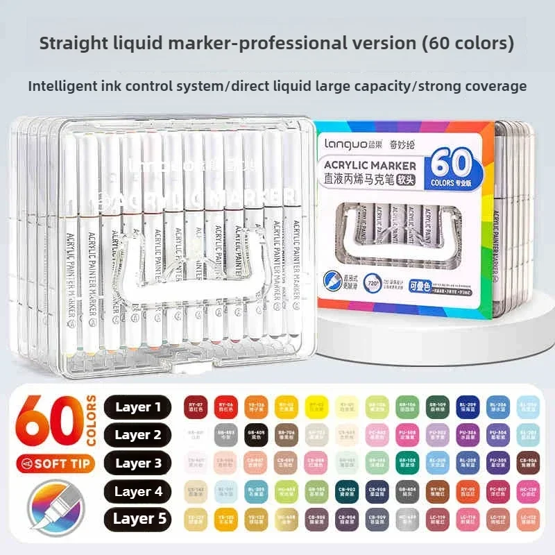 LANGUO 240/9 Farben Acryl-Farbmarker, direkter Flüssigfarben-Markierungsstift, DIY-Zeichnung mit Aufbewahrungsbox, Schulbedarf, Schreibwaren