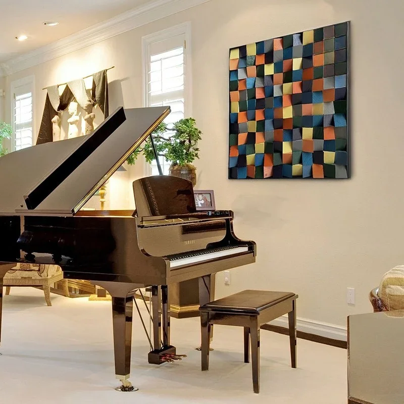 Colorful Solid Wood Bevel Mosaic Three-dimensional Background Wall Decoration Hotel Lobby Restaurant Interior Hanging Pictures