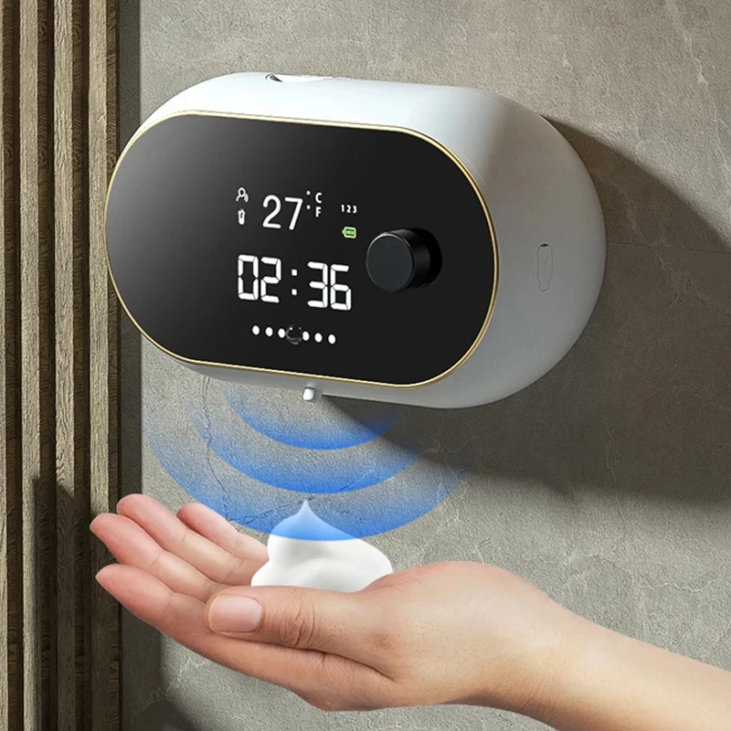 

Liquid Foam Soap Dispensers Time Temperature Display Human Body Induction Hand Wash Waterproof Automatic Soap Dispenser