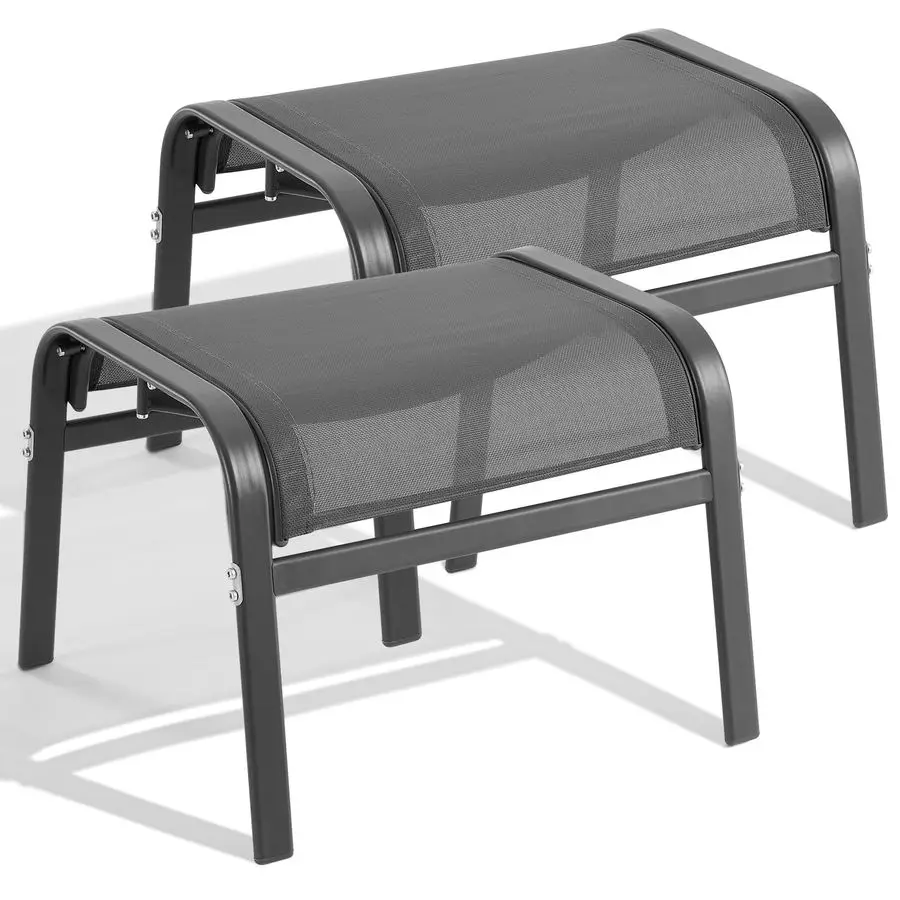 

Outdoor Ottoman Set of 2, All Weather Outdoor Foot Stool with Supportive Textliene and Metal Frame, Stackable Overs Customizable