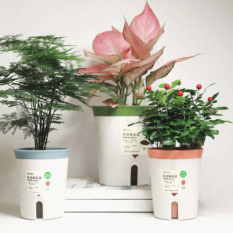 Double Layer Self Watering Hydroponics Flower Pot Plastic Home Automatic Water-Absorbing Plants Pot Potted Planters【Homeclub】