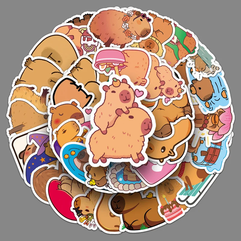 

50Capybara Cartoon Stickers Cute Animal Capabala Decoration Phone Can Be Epoxy Small Fried Glutinous Rice Cake Stuffed with Bea