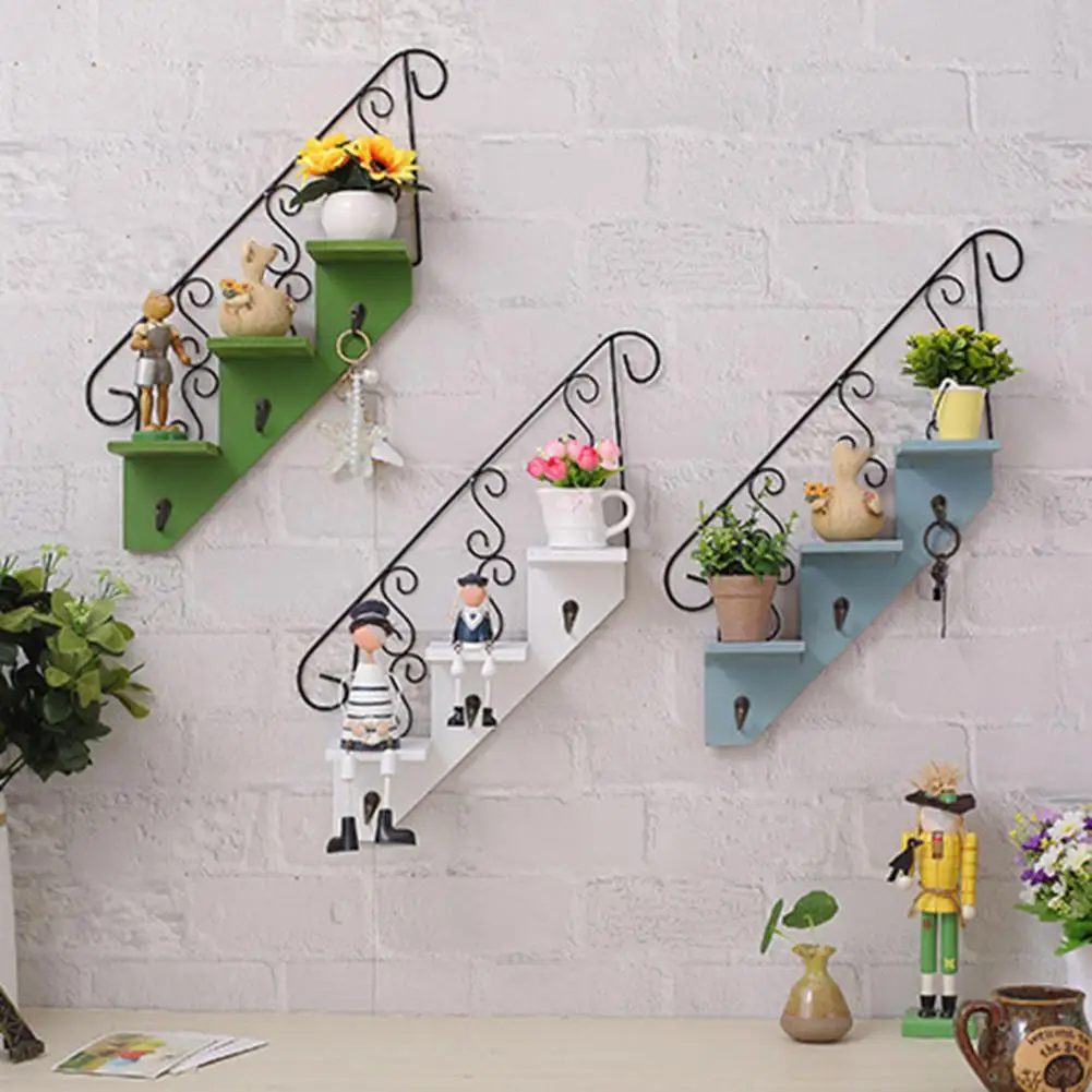 Wall Shelf Vintage Wall Flower Storage Rack for Canteen Strong Bearing Capacity Iron Art Background Ornament