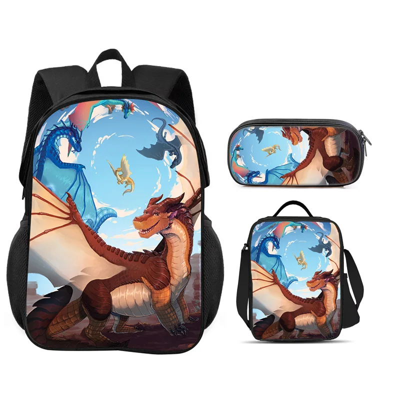 Wings of Fire 3Pcs Set backpack pencil case ice pack large capacity cartoon printed elementary school boys or girls trendy style