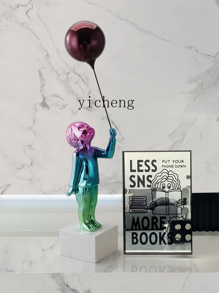 YY Creative Balloon Boy Sculpture Living Room Floor Stand Decoration Light Luxury Furnishings