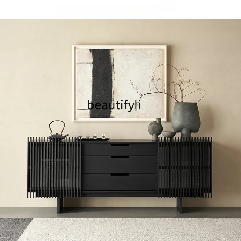 

Solid Wood Sideboard Nordic Retro Entrance Cabinet Black Bedroom Storage Chest of Drawers