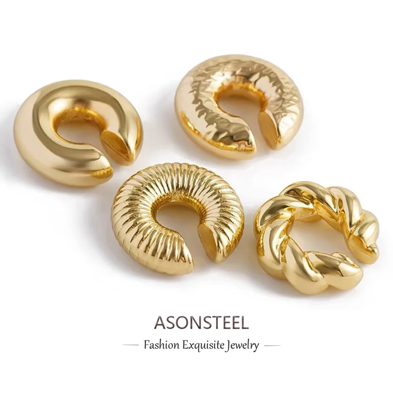 ASONSTEEL-pendientes redondos y gruesos de acero inoxidable con Clip para la oreja para mujer, abalorio chapado en oro resistente al agua, regalo de joyería de venta única para fiesta