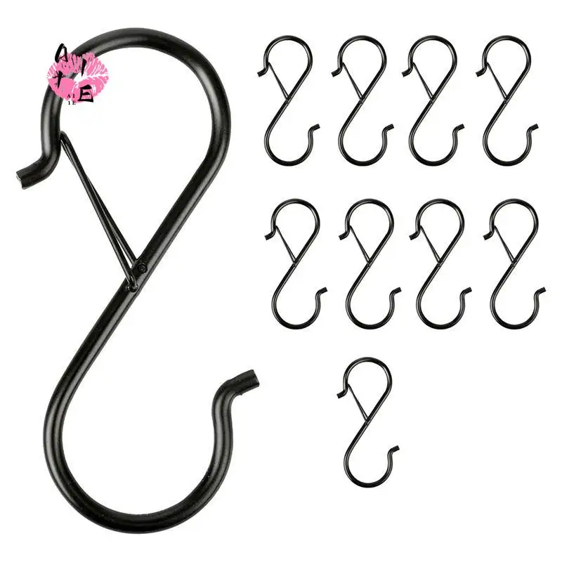 A11E-S Hooks With Safety Buckle 10PCS, Heavy Duty Metal For Organizing Kitchen, Closet, Garage