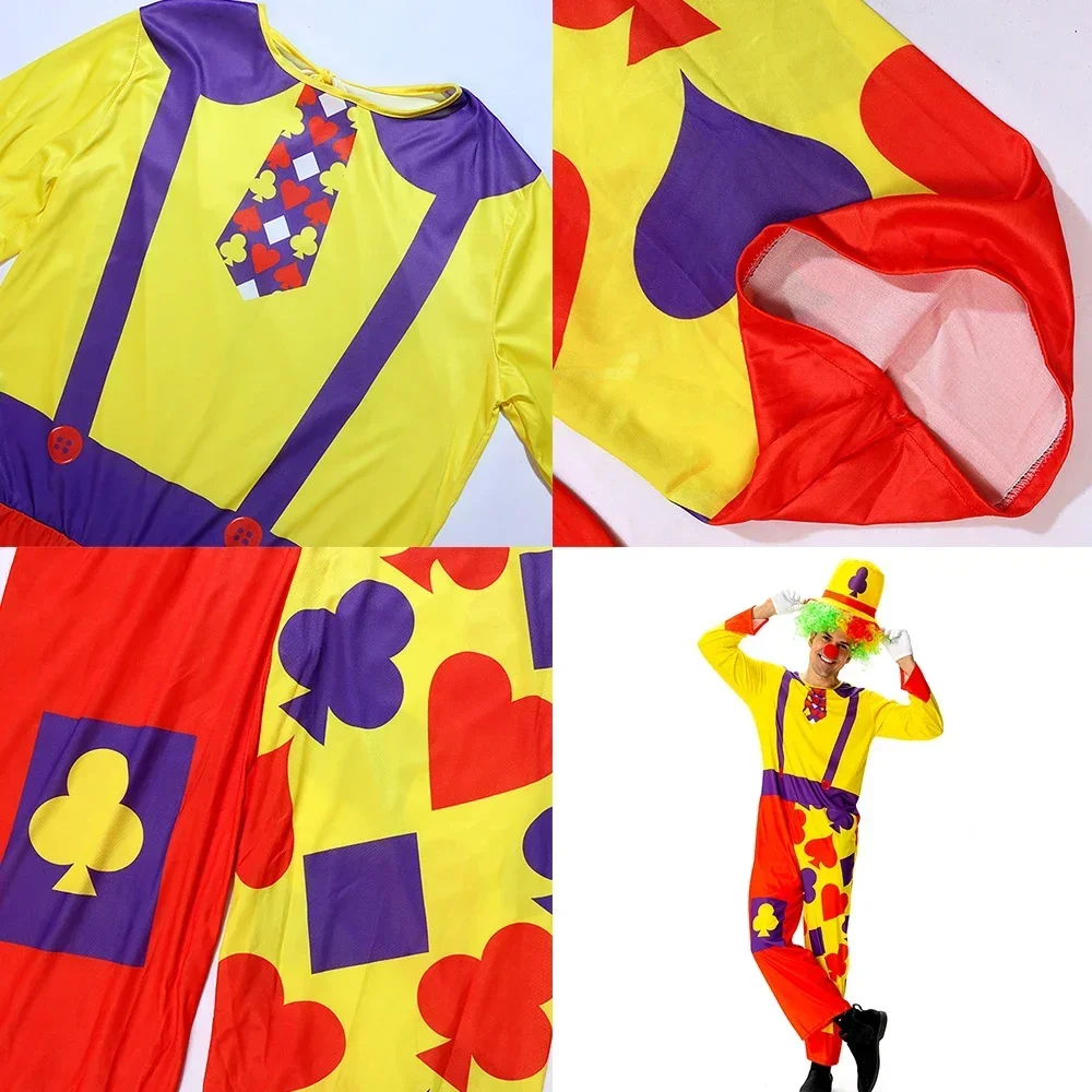 أزياء دي كوسبلاي السيرك السعيد المهرج أرض الإنسان، combinaison colorée، perruque moelleuse، grand nez rouge، atmosphère Energgisa
