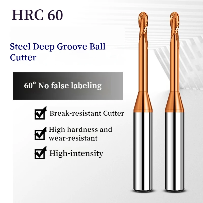 

HRC 60 Tungsten Coated Deep Groove Ball Nose Milling Cutter R0.25 R0.5 R0.75 R1.5 Long Neck CNC 2F for Metal