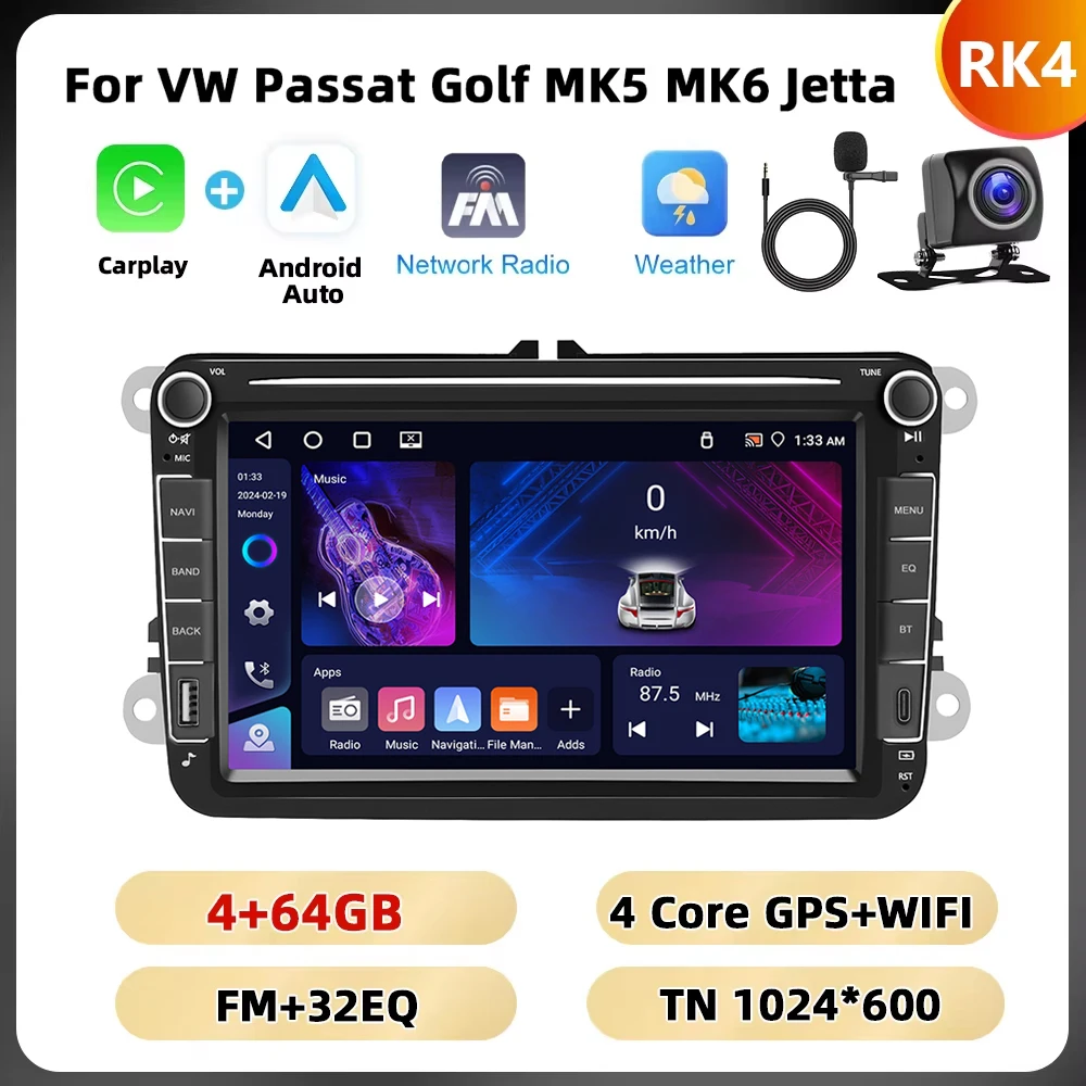 Podofo 6 + 128G 7 ''/8''/9 ''Autoradio voor VW/PASSAT/GOLF/POLO/BORA Multimedia Speler Android Auto Carplay WIFI GPS EQ Auto Audio