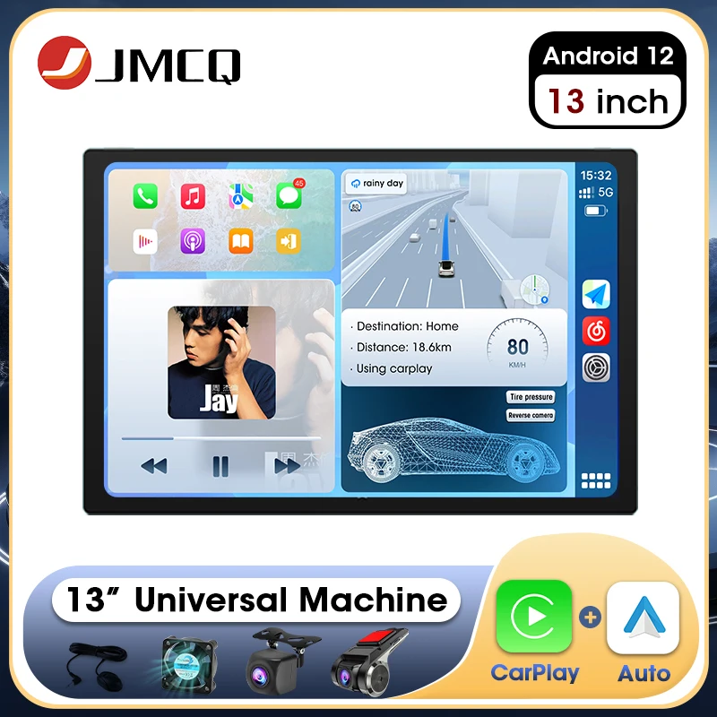 JMCQ 범용 자동차 라디오, 안드로이드 12, 5G + WIFI 1920*1200 디스플레이, 실제 2K 화면, 스테레오 멀티미디어, 2din 헤드 유닛, 카플레이, GPS 360, 13 인치