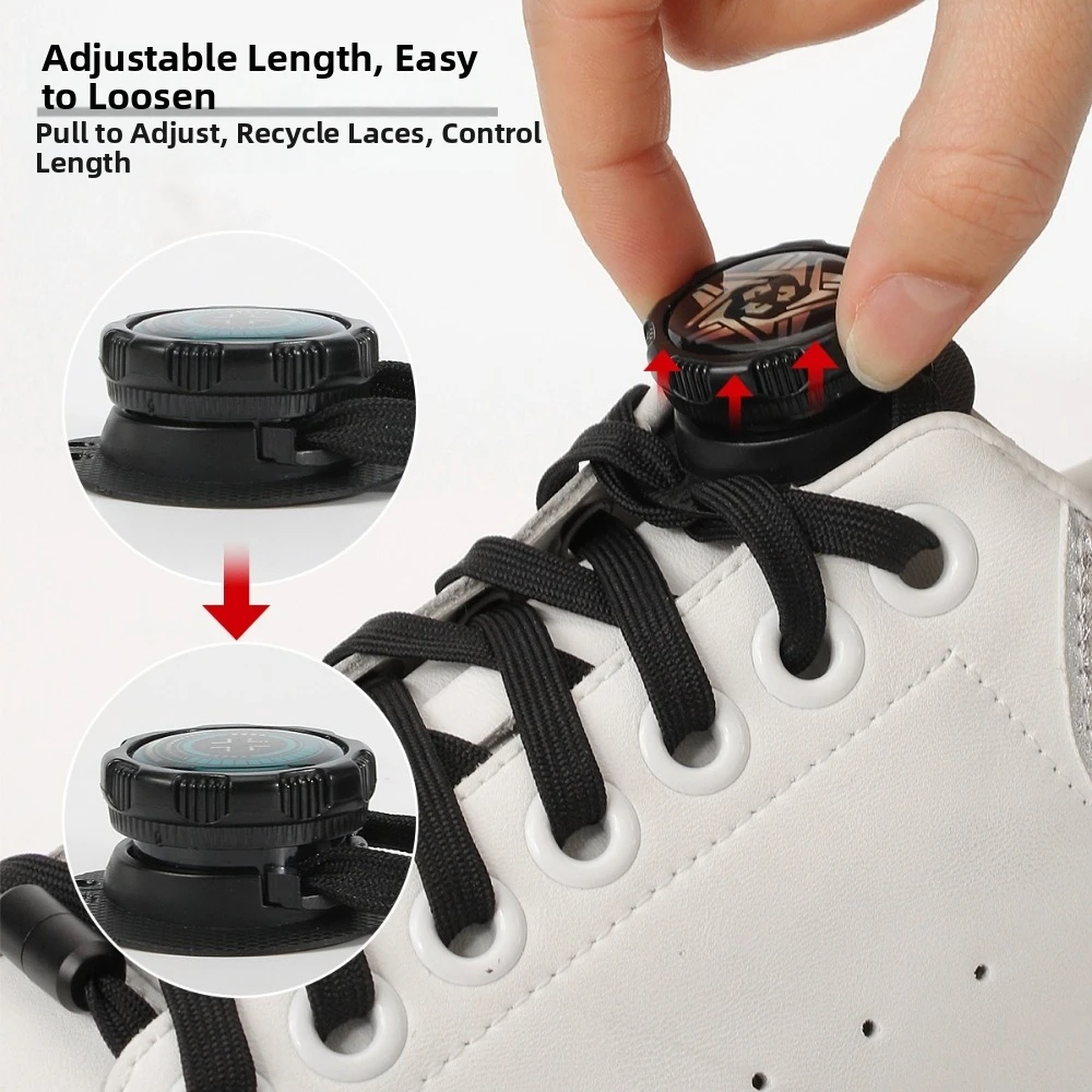 1 Pair Wide Flat Design No-Tie Shoelaces Rotating Buttons Quick-Adjust Quick-Adjust Laces Casual No-Tie Hands-Free Shoelaces