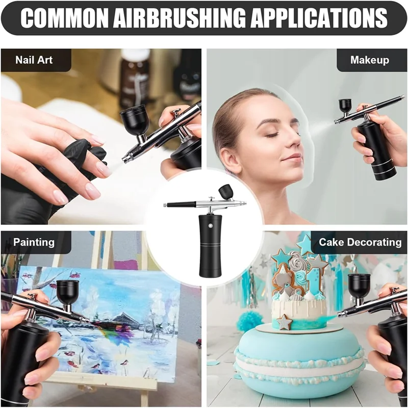 

A47F-Airbrush Kit Cordless Mini Airbrush With Compressor Set With 0.3Mm Nozzle Portable Spray Facial Makeup Oxygen Machine