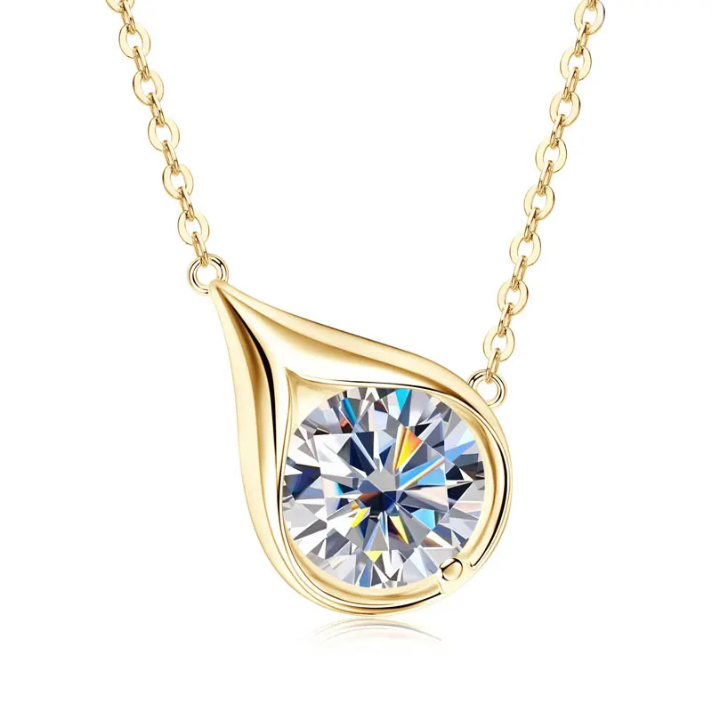 IOGOU D Color VVS1 Round Full Moissanite Diamond Pendant Necklace for Women Real 925 Silver High Quality Luxury Wedding Jewelry