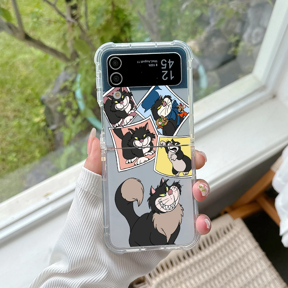 Funda de teléfono Disney Lucifer Cat para Samsung Galaxy Z Flip 3 4 Z Flip 5 Z Fold 4 5G PC cubierta trasera suave anticaída