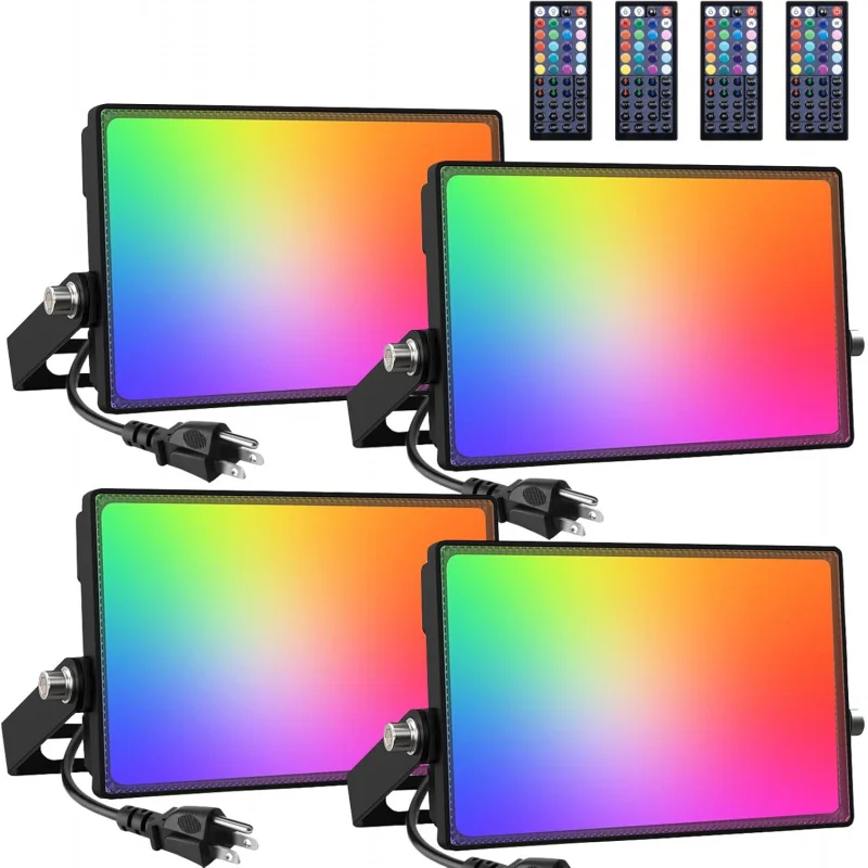 

EQOnforu 4 Pack RGB LED Flood Light 160W Equivalent,DIY Color Changing Stage Lights with Remote,IP66 Indoor Outdoor Uplights for