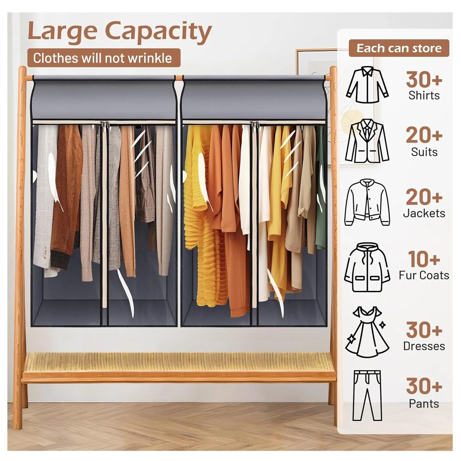 

Garment Bags for Hanging Clothes，Fully Enclosed Coat Bags for Closet Storage Clothes Cover with Large Clear Window and 3 Zippers