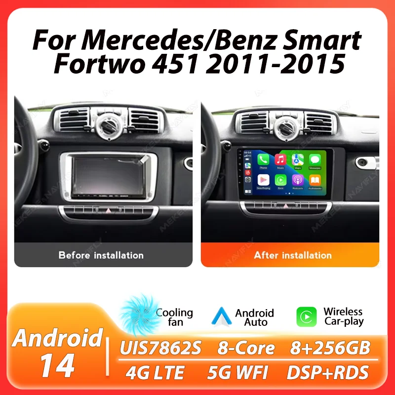 

8-ядерная автомобильная магнитола MEKEDE для Mercedes/Benz Smart Fortwo 451 2011-2015, Carplay BT, центральная мультимедийная интеллектуальная аудиосистема для автомобиля
