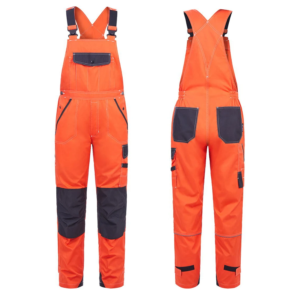 Orange Work Bib and Brace Overalls with Knee Pads Pocket Orange Overalls work wear Craftsman Bib Brace Overall