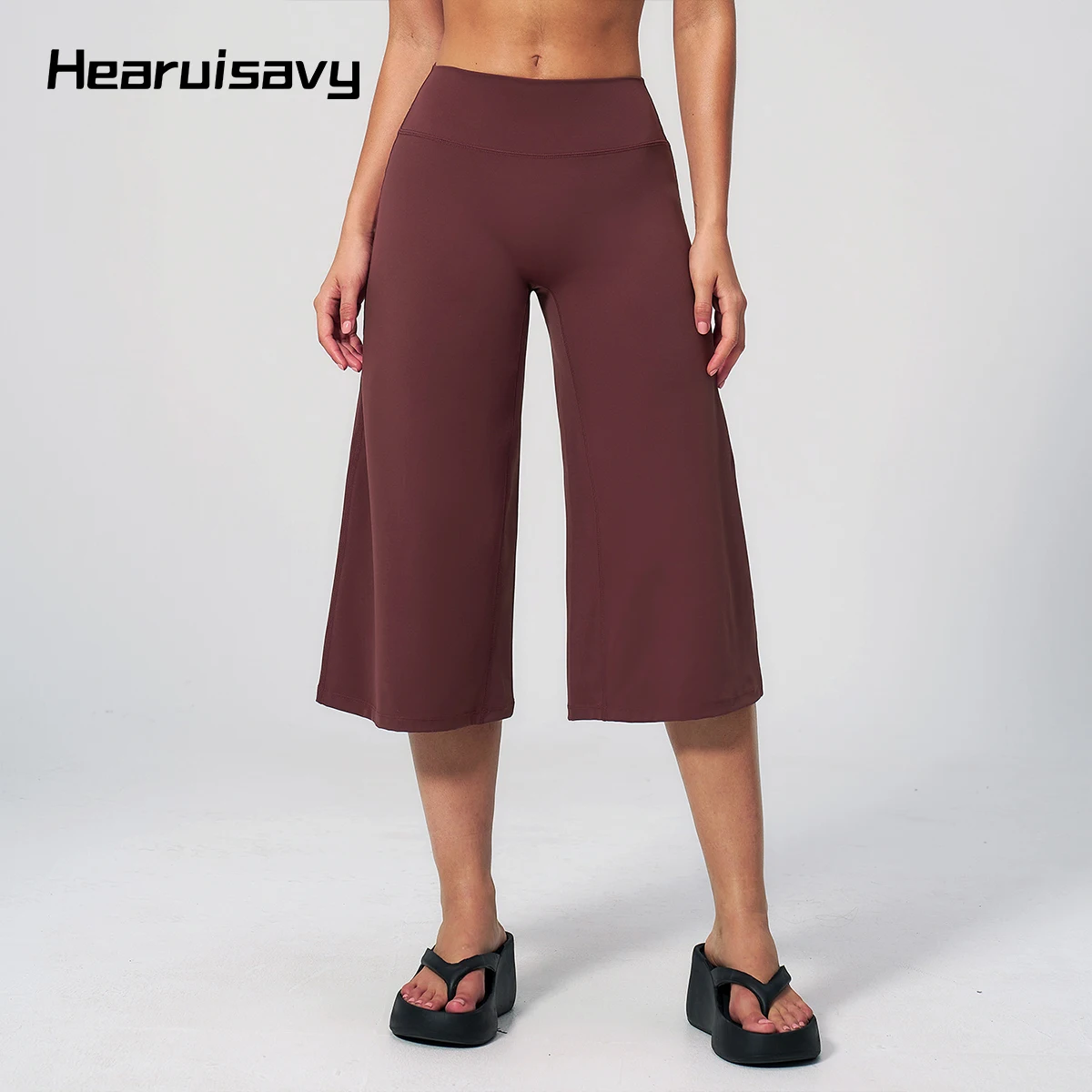 Hearuisavy Damen High-Waist Capri-Hose mit weitem Bein, Push-Up-Effekt, Fitness-Yoga-Hose, Outdoor-Gym, schnelltrocknend, lässige Schlaghose