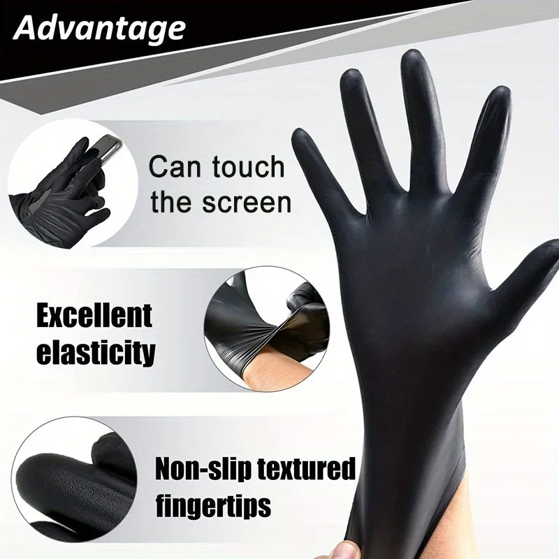 50PCS Black Disposable Nitrile Gloves Latex Free Powder Free Suitable Household Cleaning Suitable Pet Bathing Tattoo Tools