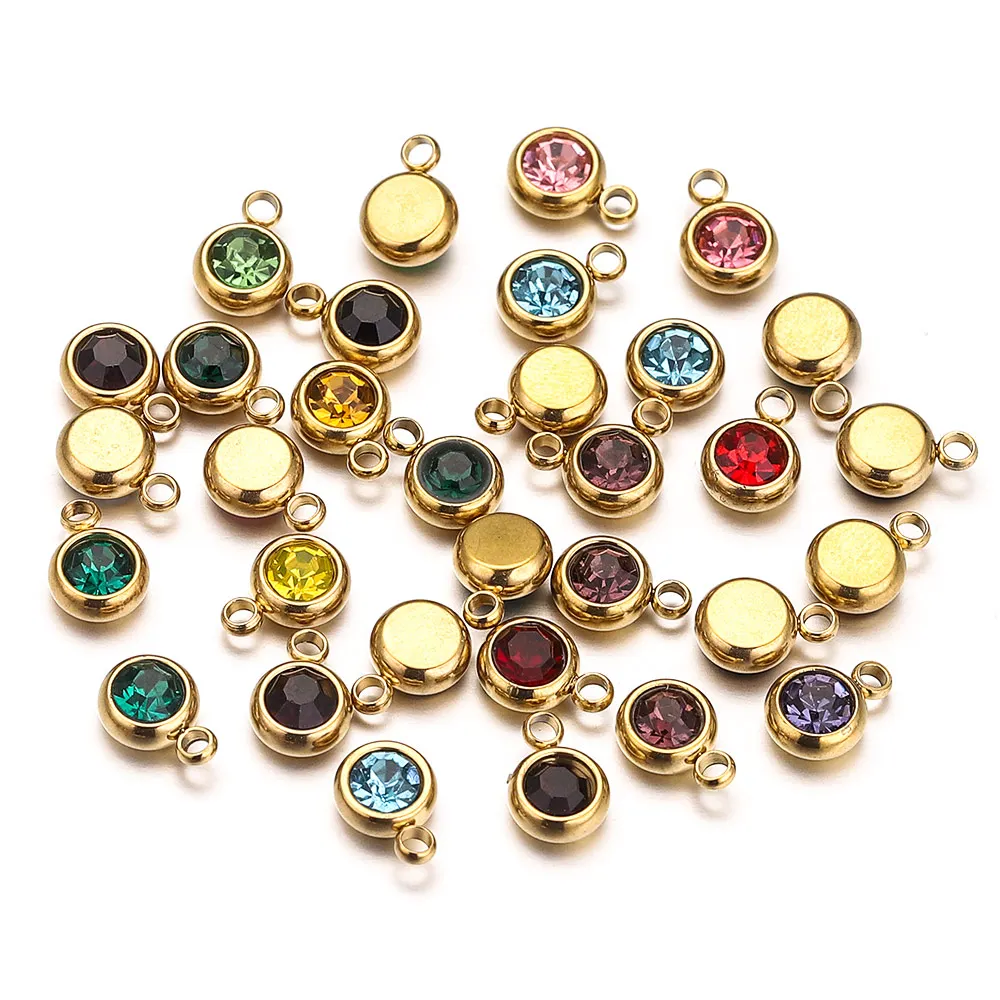 20pcs 스테인레스 스틸 골드 컬러 6mm 라운드 라인 석 미니 매력 목걸이 펜던트 팔찌 쥬얼리 만들기 DIY 액세서리