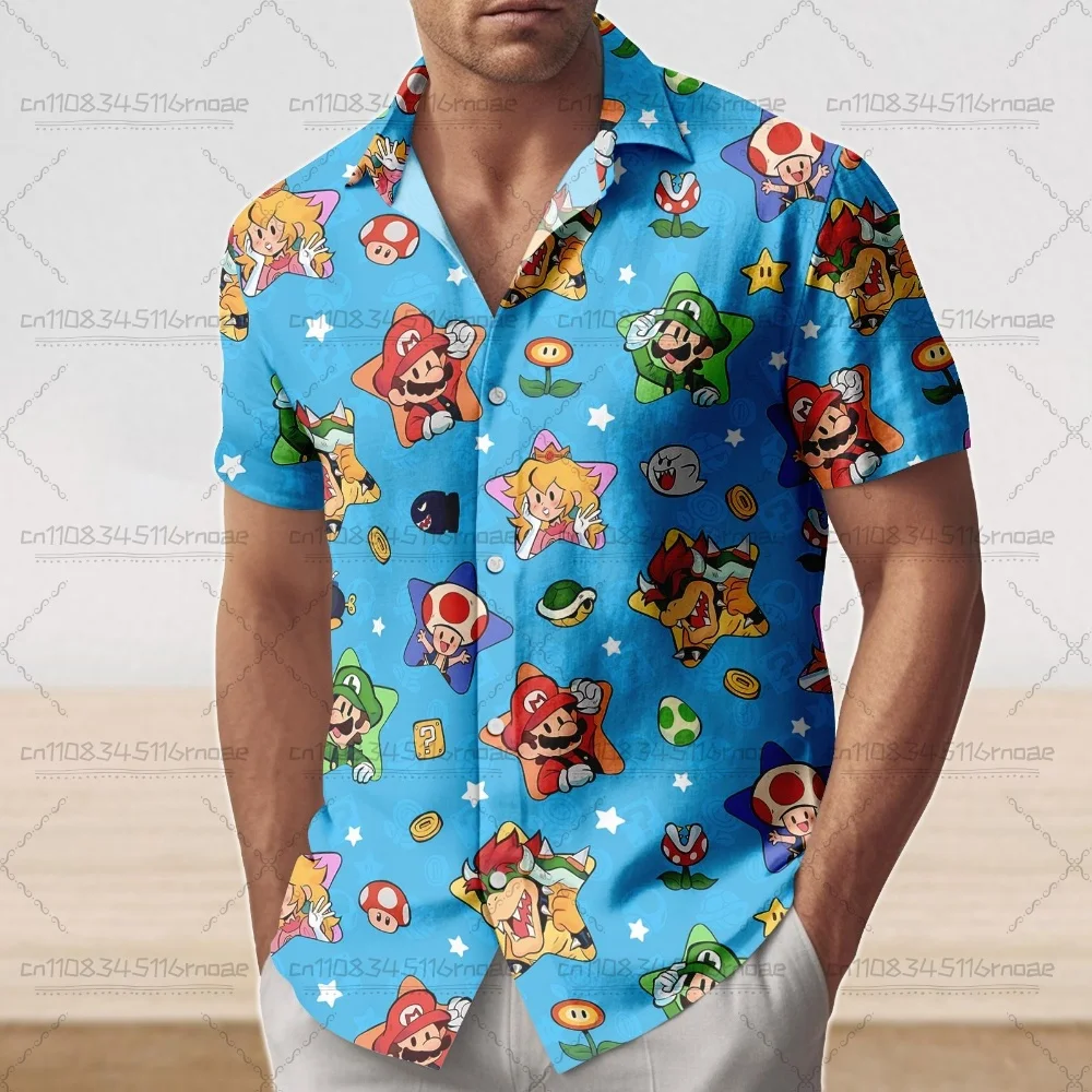 

Новая высококачественная футболка-поло Super Mario 2026 года с коротким рукавом, на пуговицах, для мужчин и женщин, в отпускном стиле, гавайская рубашка