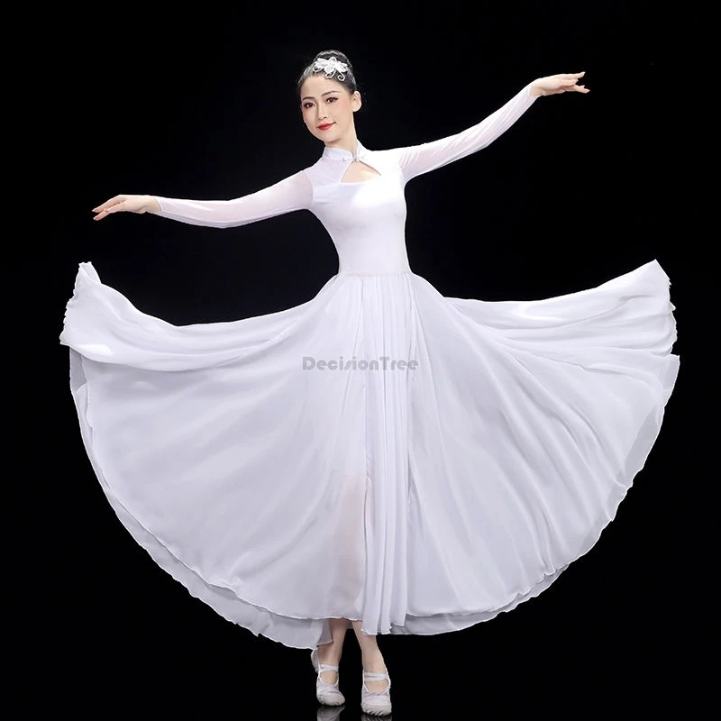 

2024 classical dance costume women elegant modern dance chinese style new big hemline long sleeve elegant performance dress w797