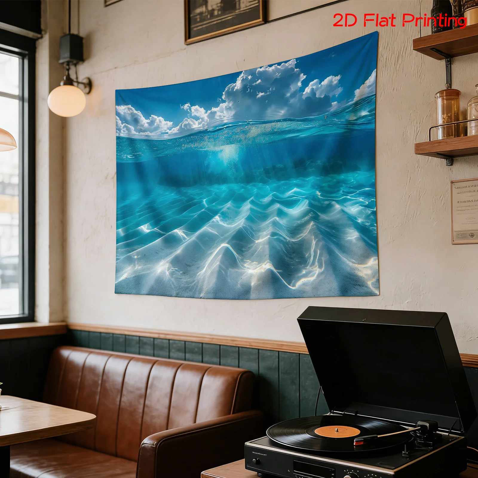 Abstract Deep Sea Underwater Ocean Wave Tapestry Wall Hanging Blue Tropical Water Nature Decor Polyester Polyester Fabric Print